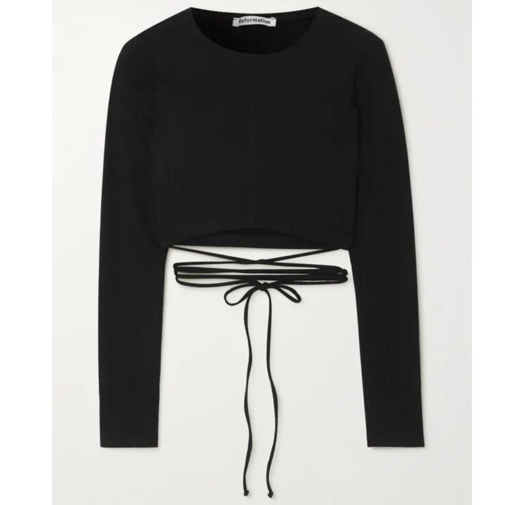Reformation black wrap crop top